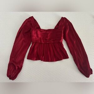 Abercrombie & Fitch Red Ruched Bubble Blouse